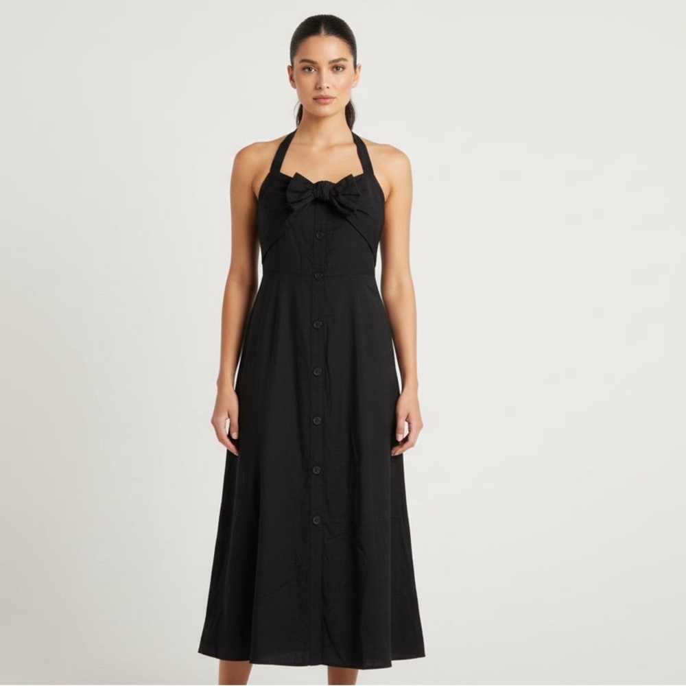 Bow-Front Black Maxi Dress